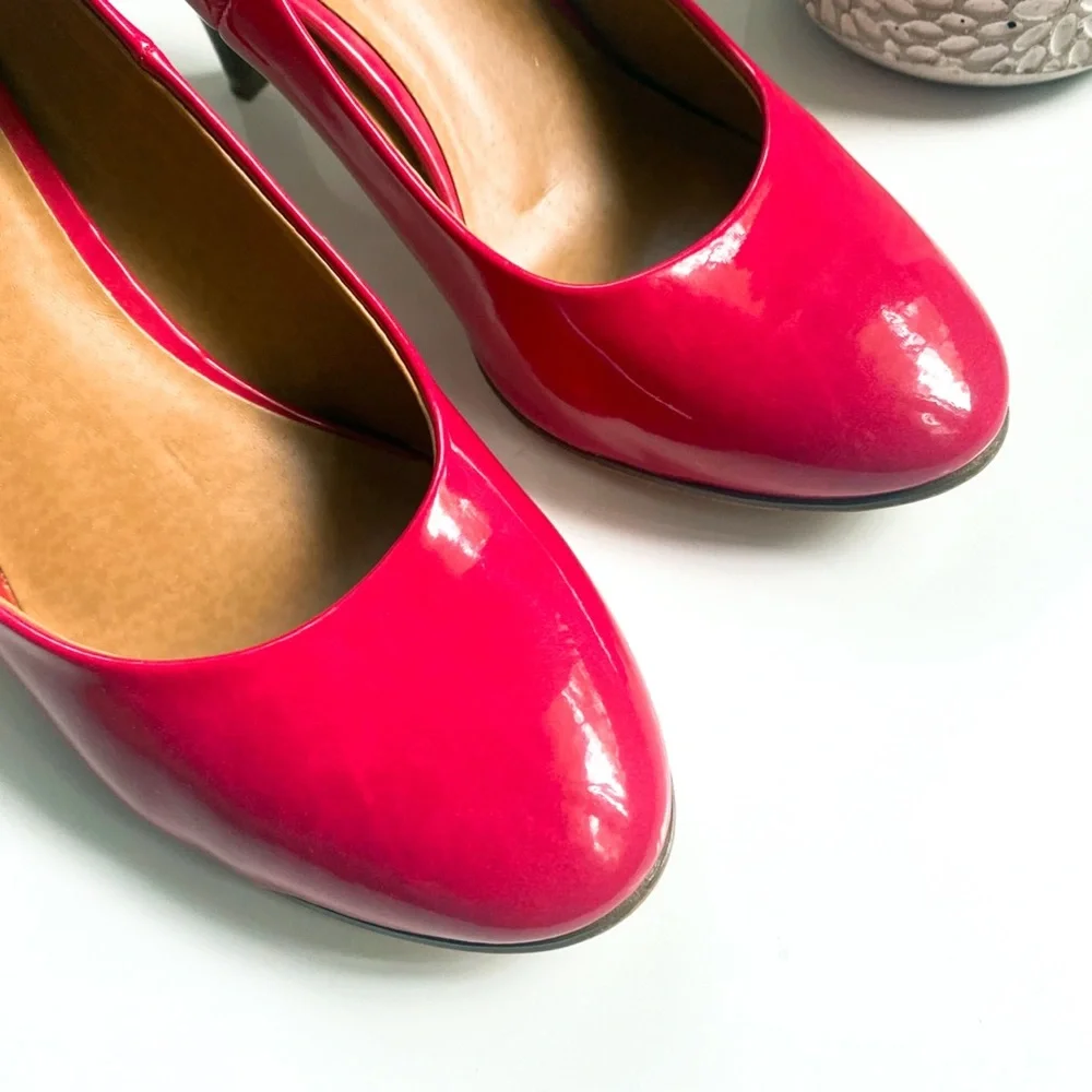 💕 GRACELAND HOT PINK FAUX LEATHER GLOSSY ROUND TOE HIGH HEELS! - Picture 3 of 8